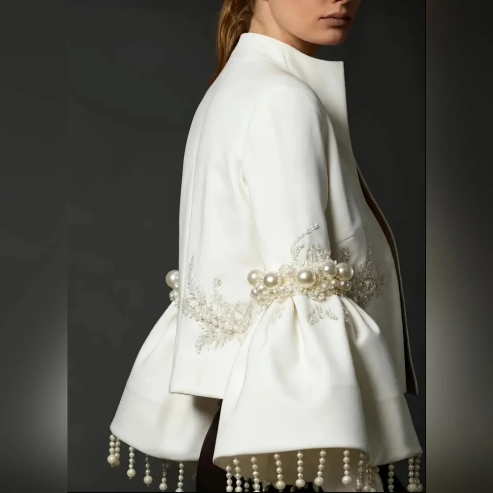 Elegant White Jacket with Pearl Embellishments - Picture 5 of 7